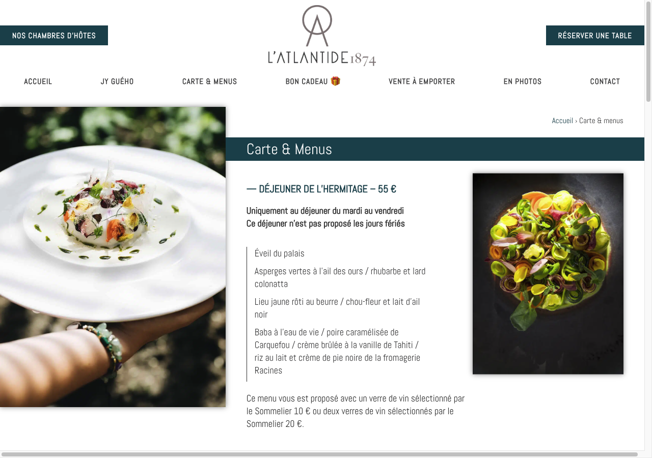 L'Atlantide 1874 — Carte et menus du restaurant étoilé de Nantes