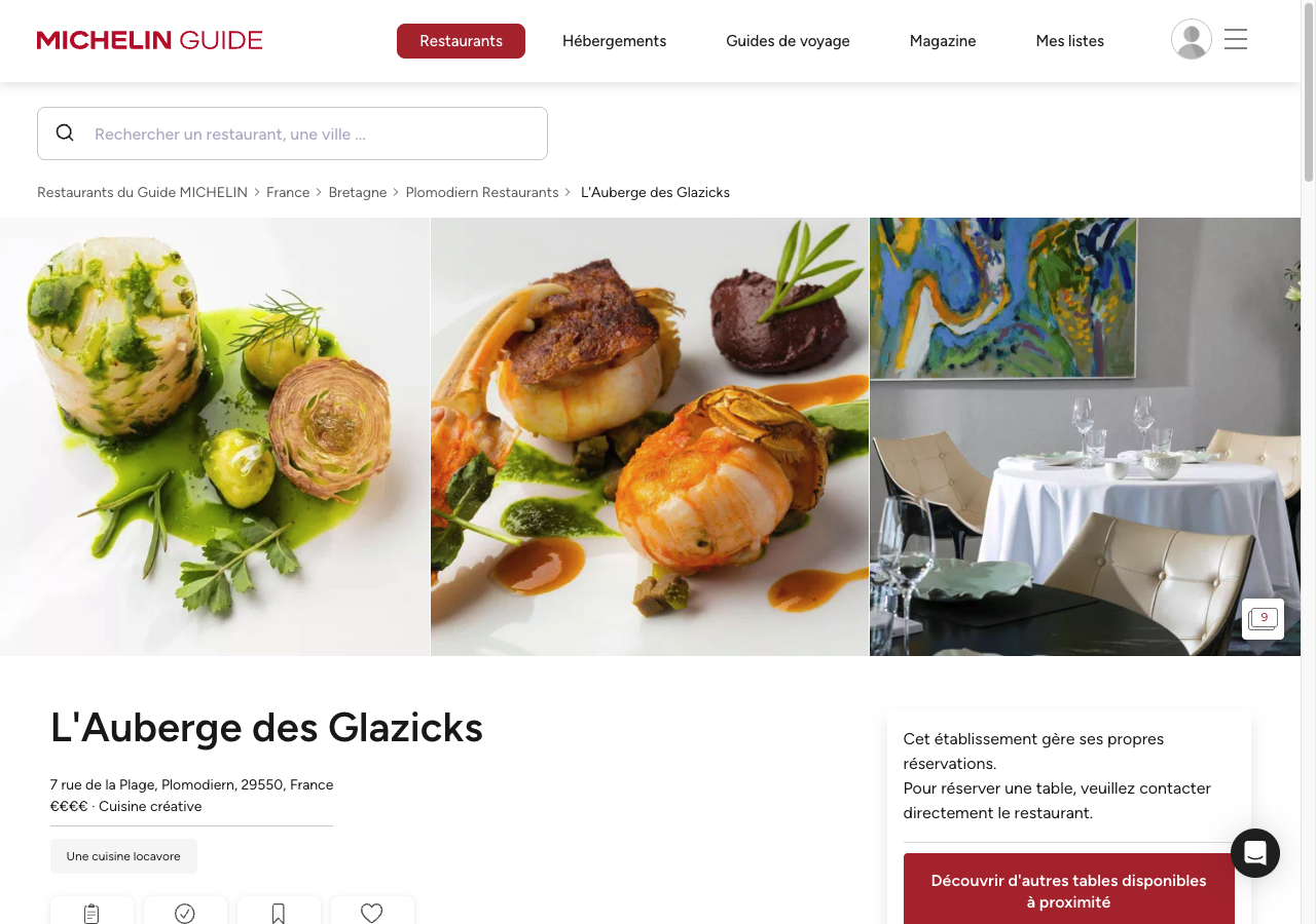 L'Auberge des Glazicks — restaurant 2 étoiles Michelin à Plomodiern, Finistère