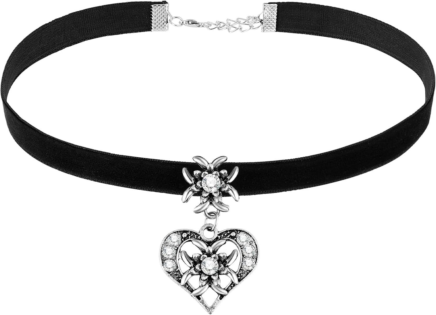 Collier Edelweiss Coeur Bavarois avec Strass