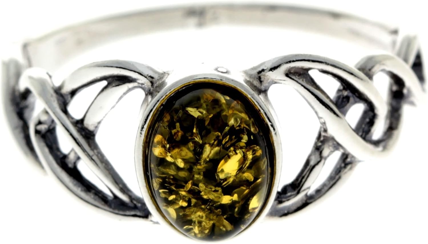 Bague en argent sterling 925 sertie d'ambre de la Baltique, motif nœuds celtiques