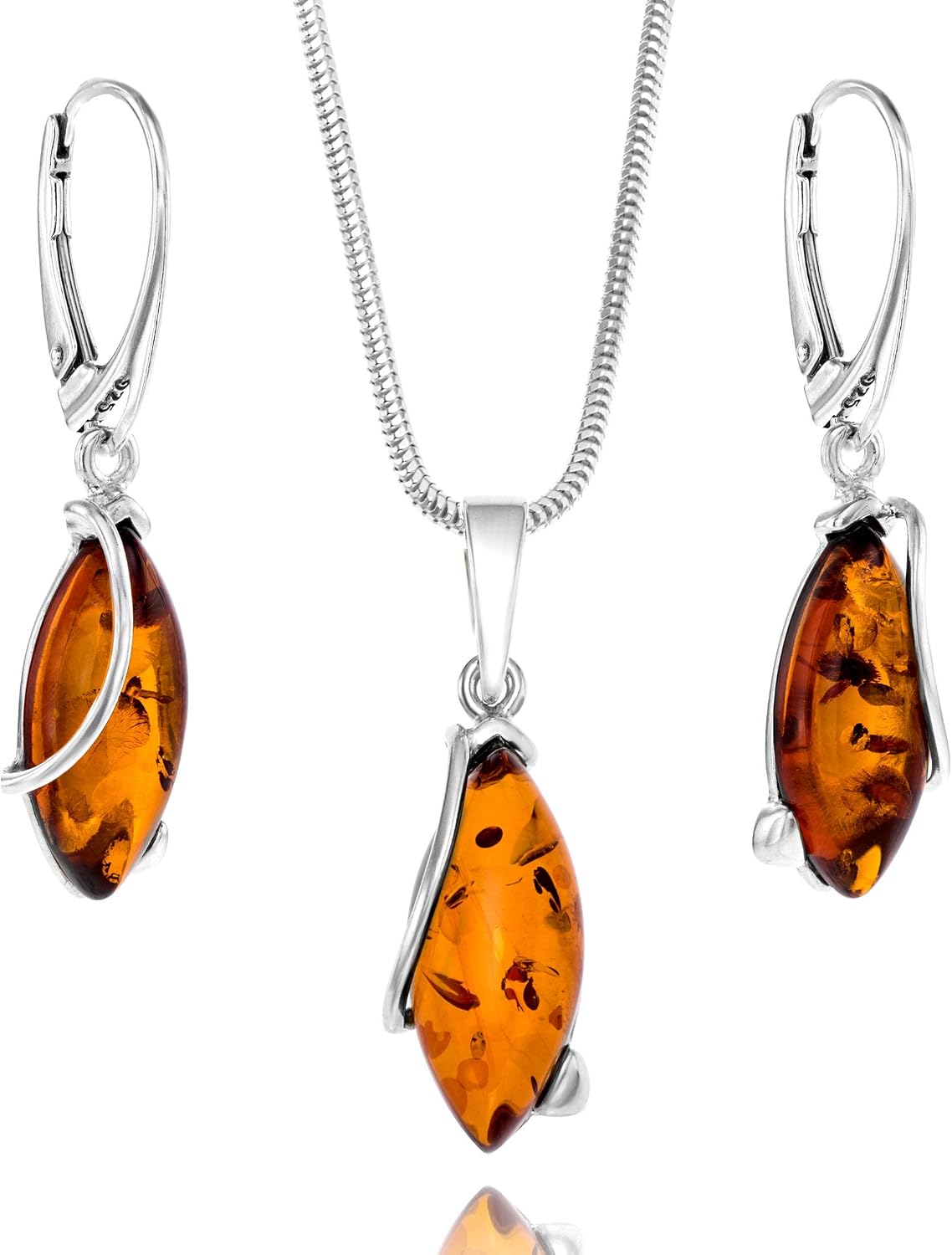Parure de bijoux en ambre de la Baltique et argent 925, collier réglable