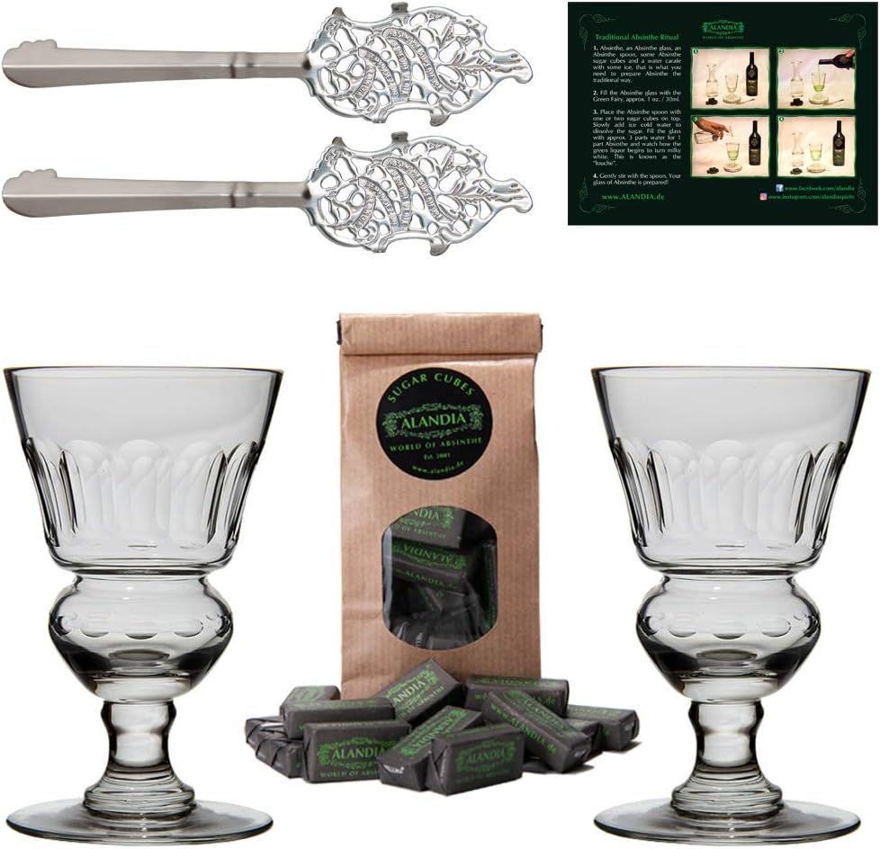 Set d'accessoires absinthe Pontarlier avec verres à réservoir et cuillères