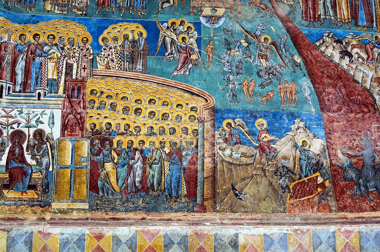 Fresque du Jugement dernier du monastère de Voroneț, avec son fond bleu unique